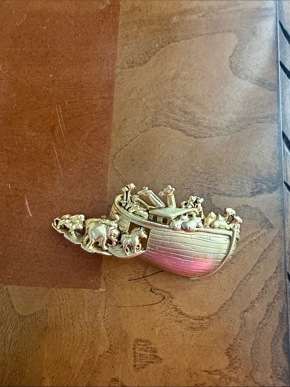 Gold and Pink Noah's Ark Brooch - Women's Jewelry